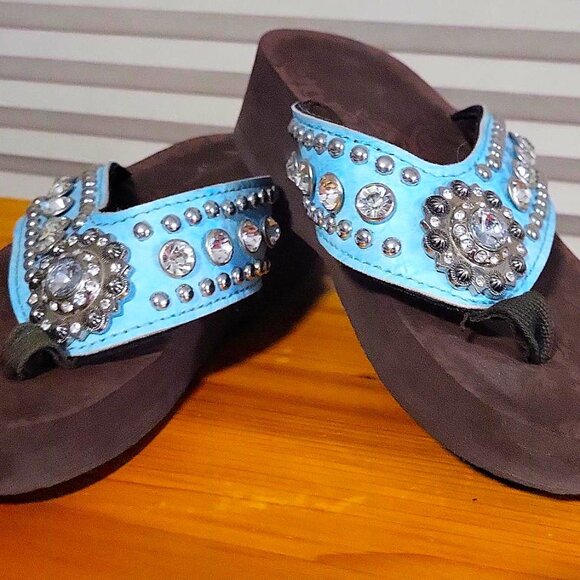 Leather Blinged out Sandals - Picture 3 of 5